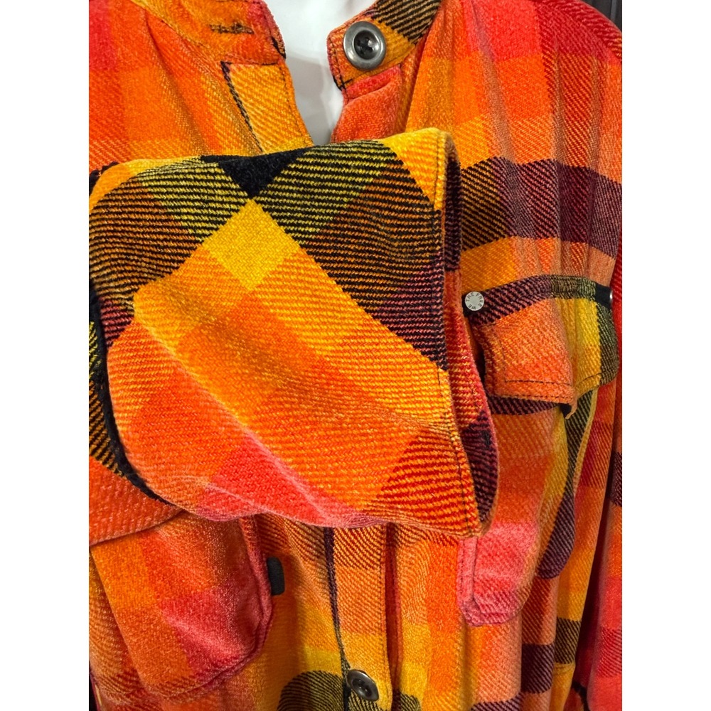 We The Free Free People Plaid Button Front Shirt Dress Orange Red Large L Long - Picture 3 of 7